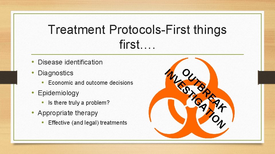 Treatment Protocols-First things first…. • Disease identification • Diagnostics • Economic and outcome decisions