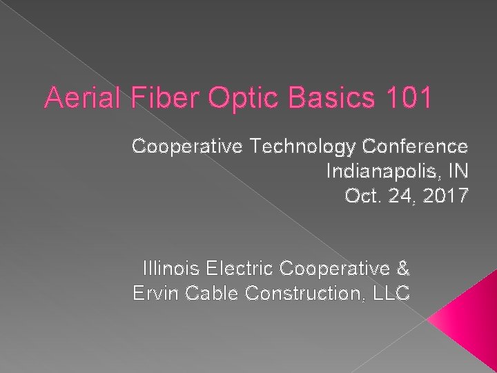 Aerial Fiber Optic Basics 101 Cooperative Technology Conference Indianapolis, IN Oct. 24, 2017 Illinois