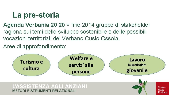 La pre-storia Agenda Verbania 20 20 = fine 2014 gruppo di stakeholder ragiona sui