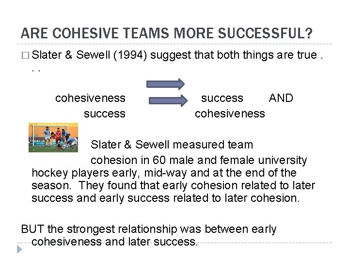 ARE COHESIVE TEAMS MORE SUCCESSFUL? � Slater . . & Sewell (1994) suggest that