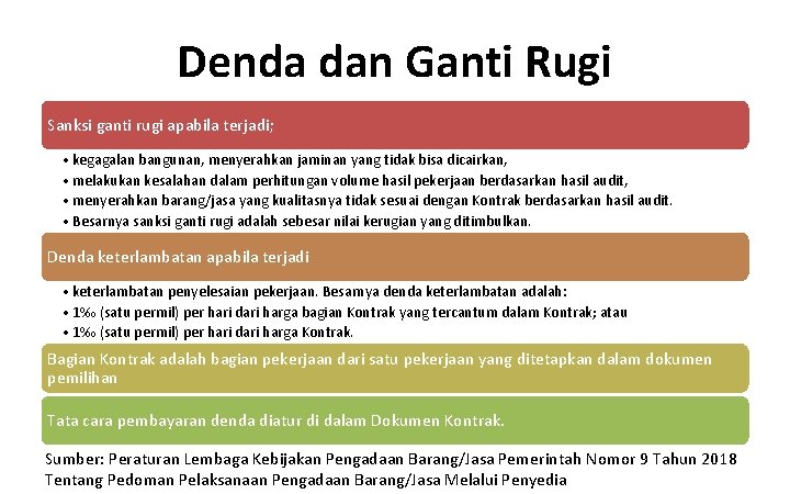 Denda dan Ganti Rugi Sanksi ganti rugi apabila terjadi; • kegagalan bangunan, menyerahkan jaminan