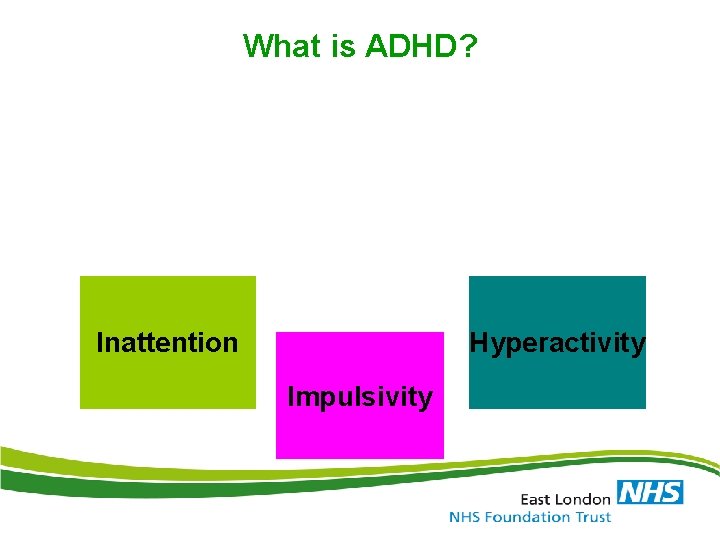 What is ADHD? Inattention Hyperactivity Impulsivity 