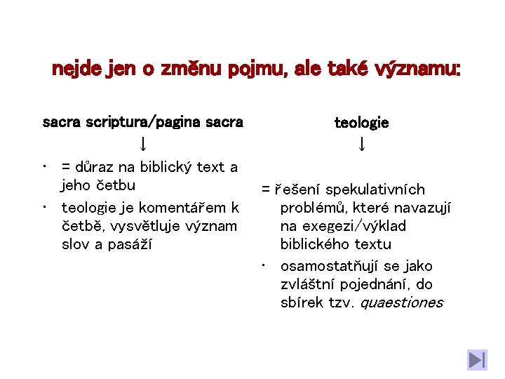 nejde jen o změnu pojmu, ale také významu: sacra scriptura/pagina sacra ↓ • =