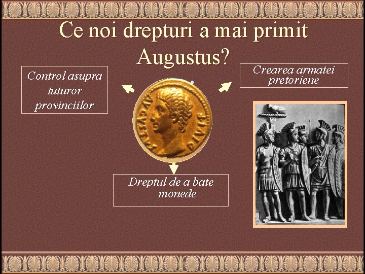 Ce noi drepturi a mai primit Augustus? Crearea armatei Control asupra tuturor provinciilor pretoriene