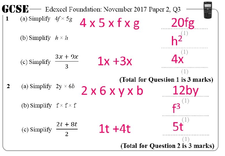 GCSE 1 Edexcel Foundation: November 2017 Paper 2, Q 3 (a) Simplify 4 f