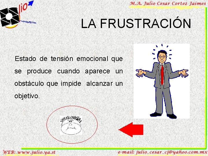 LA FRUSTRACIÓN Estado de tensión emocional que se produce cuando aparece un obstáculo que