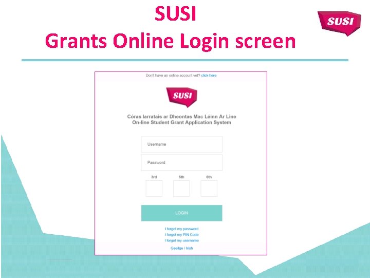 SUSI Grants Online Login screen 