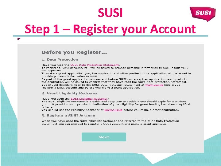 SUSI Step 1 – Register your Account 