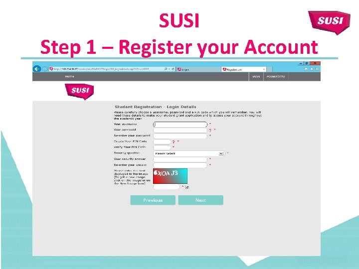 SUSI Step 1 – Register your Account 