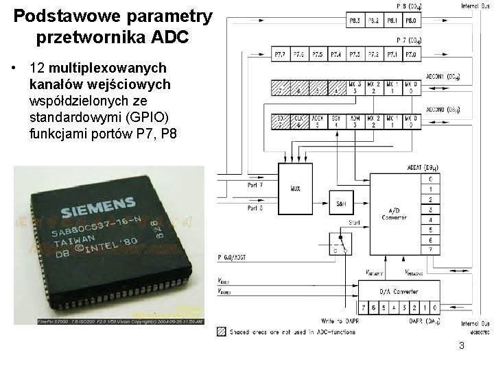 Podstawowe parametry przetwornika ADC • 12 multiplexowanych kanałów wejściowych współdzielonych ze standardowymi (GPIO) funkcjami