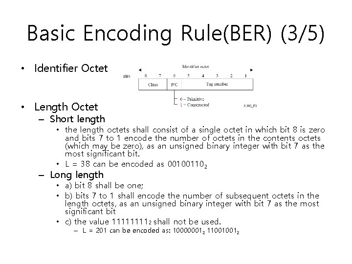 Basic Encoding Rule(BER) (3/5) • Identifier Octet • Length Octet – Short length •