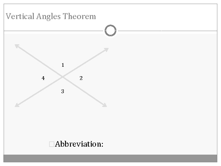 Vertical Angles Theorem 1 4 2 3 �Abbreviation: 