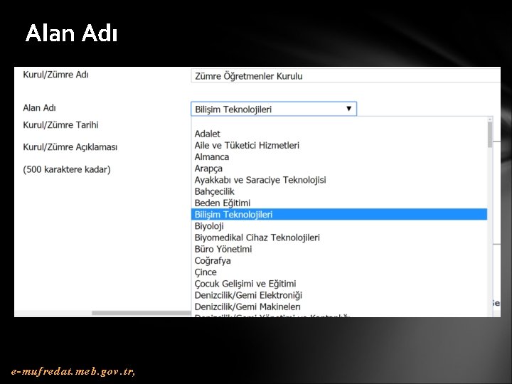 Alan Adı e-mufredat. meb. gov. tr, 