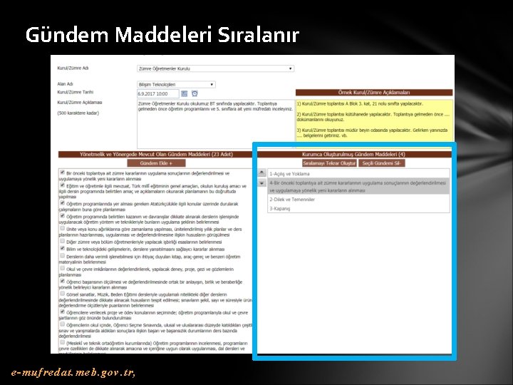 Gündem Maddeleri Sıralanır e-mufredat. meb. gov. tr, 