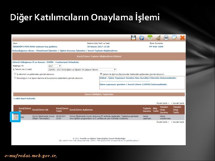 Diğer Katılımcıların Onaylama İşlemi e-mufredat. meb. gov. tr, 