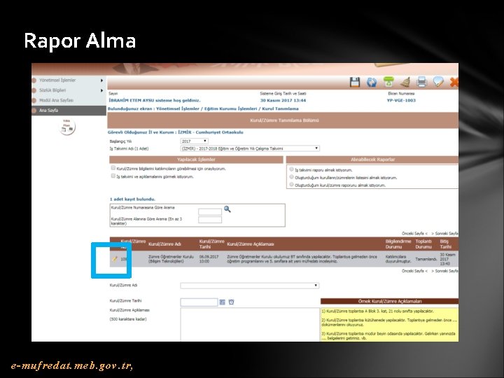 Rapor Alma e-mufredat. meb. gov. tr, 