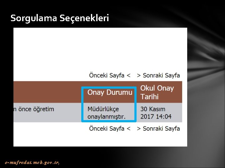 Sorgulama Seçenekleri e-mufredat. meb. gov. tr, 