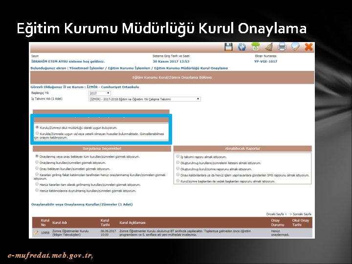 Eğitim Kurumu Müdürlüğü Kurul Onaylama e-mufredat. meb. gov. tr, 