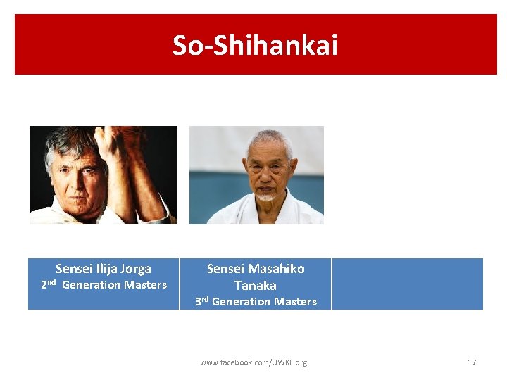 So-Shihankai Sensei Ilija Jorga 2 nd Generation Masters Sensei Masahiko Tanaka 3 rd Generation