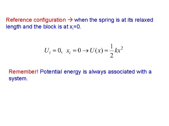Reference configuration when the spring is at its relaxed length and the block is