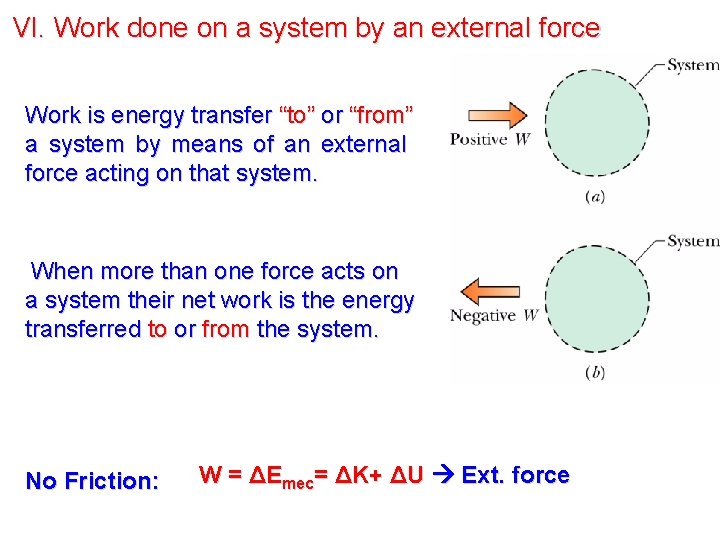 VI. Work done on a system by an external force Work is energy transfer