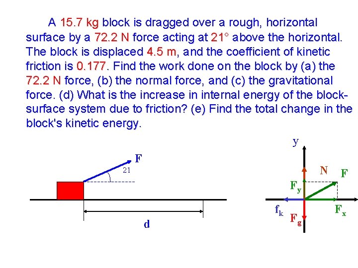 A 15. 7 kg block is dragged over a rough, horizontal surface by a