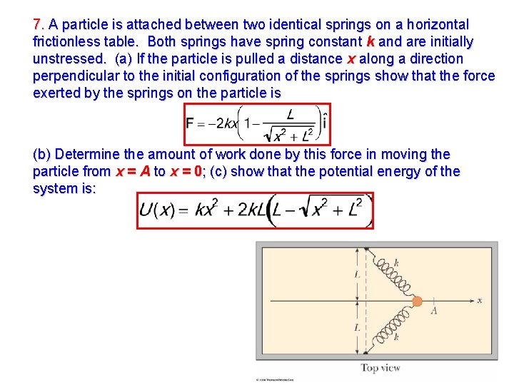 7. A particle is attached between two identical springs on a horizontal frictionless table.