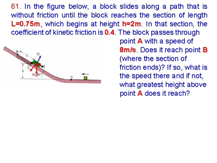61. In the figure below, a block slides along a path that is without