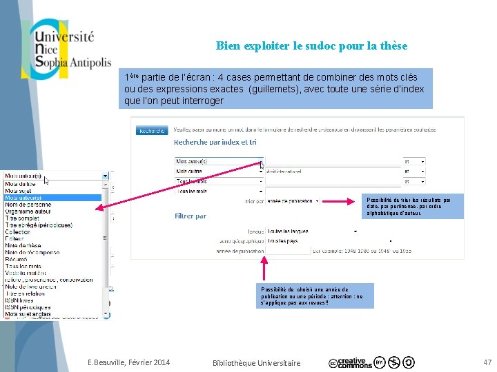 Bien exploiter le sudoc pour la thèse 1ère partie de l’écran : 4 cases