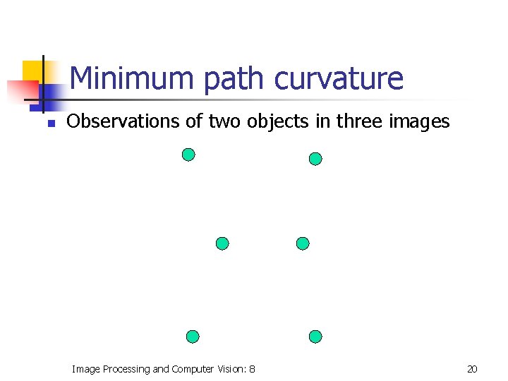 Minimum path curvature n Observations of two objects in three images Image Processing and
