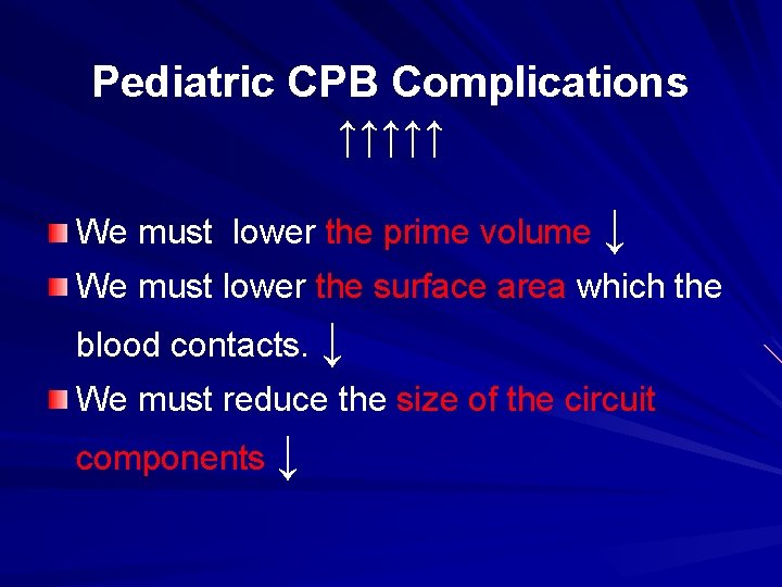 Pediatric CPB Complications ↑↑↑↑↑ We must lower the prime volume ↓ We must lower