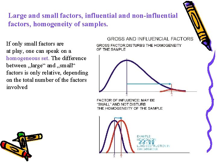 Large and small factors, influential and non-influential factors, homogeneity of samples. If only small