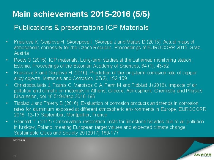 Main achievements 2015 -2016 (5/5) Publications & presentations ICP Materials • • • Kreislova