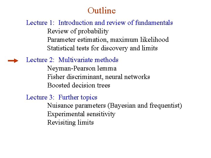 Outline Lecture 1: Introduction and review of fundamentals Review of probability Parameter estimation, maximum