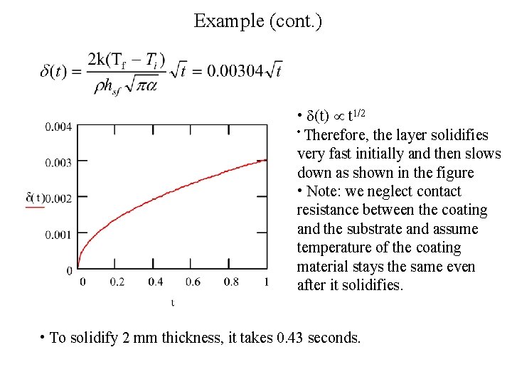 Example (cont. ) • d(t) t 1/2 • Therefore, the layer solidifies very fast