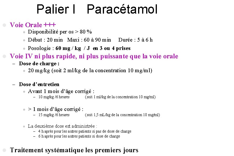 Palier I Paracétamol l Voie Orale +++ l l Disponibilité per os > 80 Palier I Paracétamol l Voie Orale +++ l l Disponibilité per os > 80