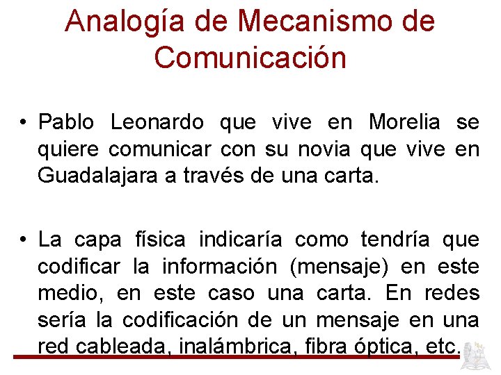 Analogía de Mecanismo de Comunicación • Pablo Leonardo que vive en Morelia se quiere