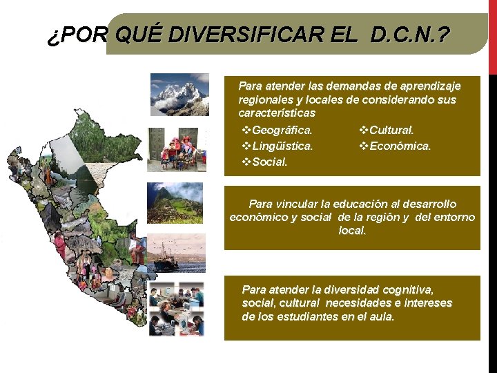 ¿POR QUÉ DIVERSIFICAR EL D. C. N. ? Para atender las demandas de aprendizaje