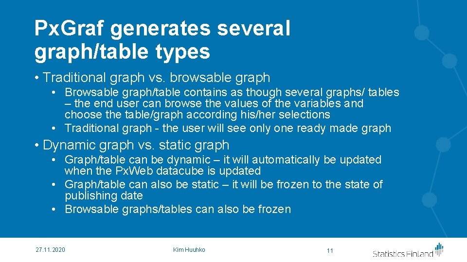 Px. Graf generates several graph/table types • Traditional graph vs. browsable graph • Browsable Px. Graf generates several graph/table types • Traditional graph vs. browsable graph • Browsable