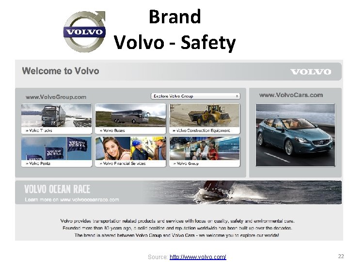 Brand Volvo - Safety Source: http: //www. volvo. com/ 22 