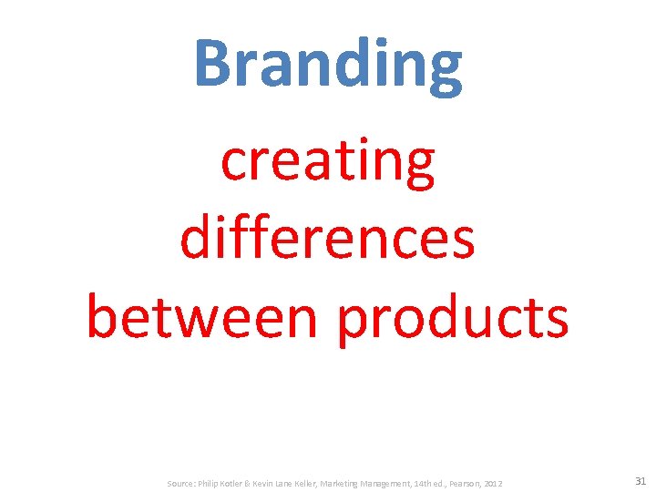 Branding creating differences between products Source: Philip Kotler & Kevin Lane Keller, Marketing Management,