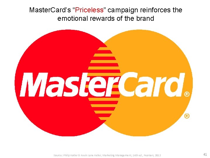 Master. Card’s “Priceless” campaign reinforces the emotional rewards of the brand Source: Philip Kotler