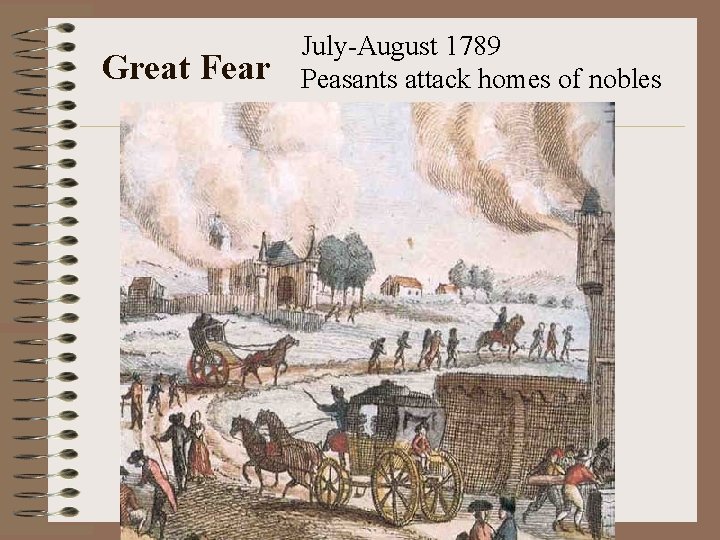 Great Fear July-August 1789 Peasants attack homes of nobles 