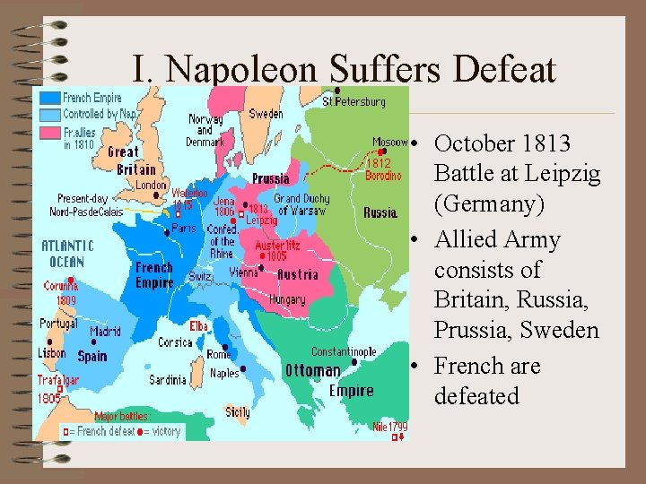 I. Napoleon Suffers Defeat • October 1813 Battle at Leipzig (Germany) • Allied Army
