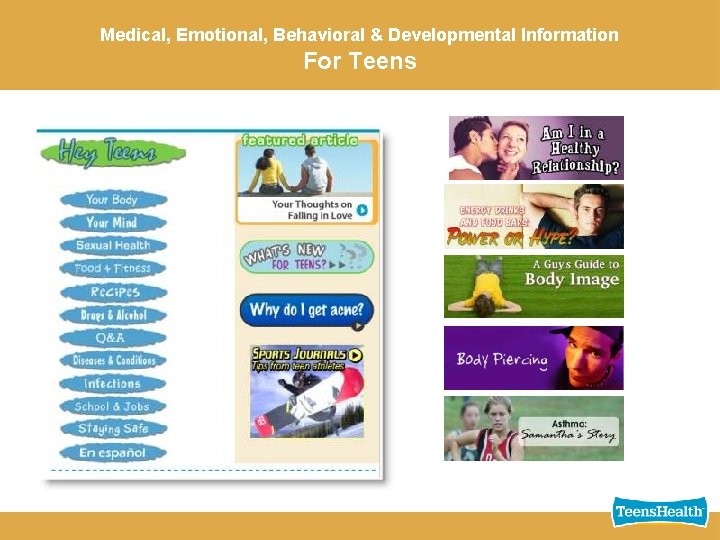 Medical, Emotional, Behavioral & Developmental Information For Teens 