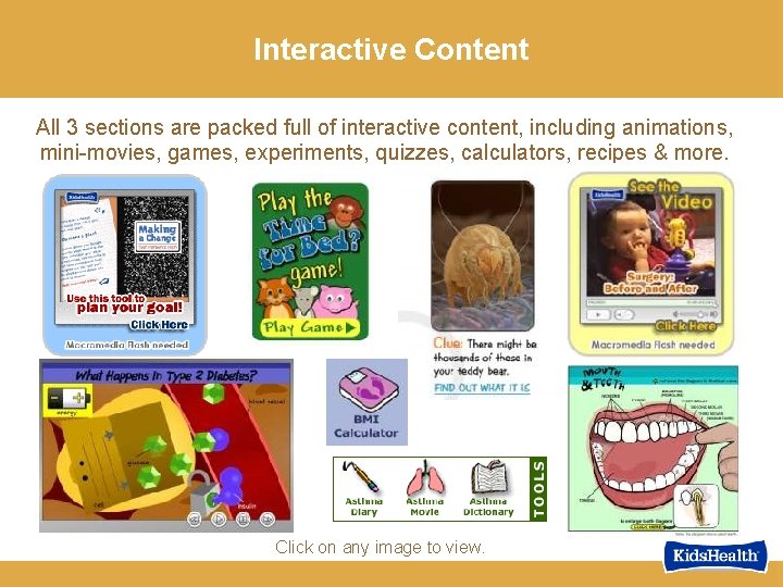Interactive Content All 3 sections are packed full of interactive content, including animations, mini-movies,