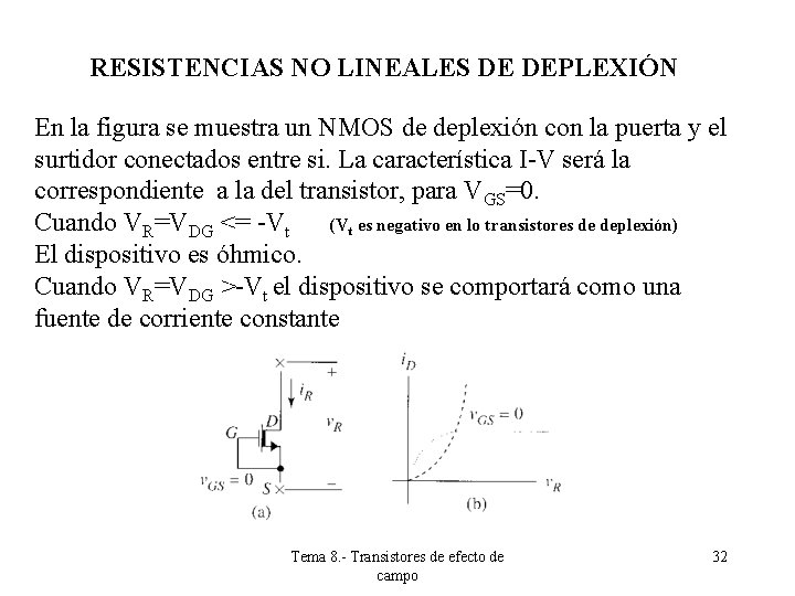 RESISTENCIAS NO LINEALES DE DEPLEXIÓN En la figura se muestra un NMOS de deplexión RESISTENCIAS NO LINEALES DE DEPLEXIÓN En la figura se muestra un NMOS de deplexión