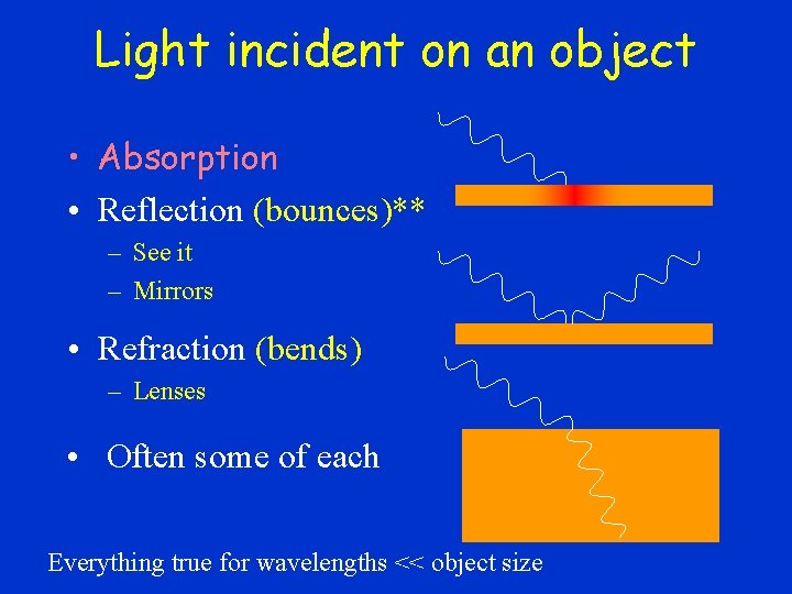 Light incident on an object • Absorption • Reflection (bounces)** – See it –