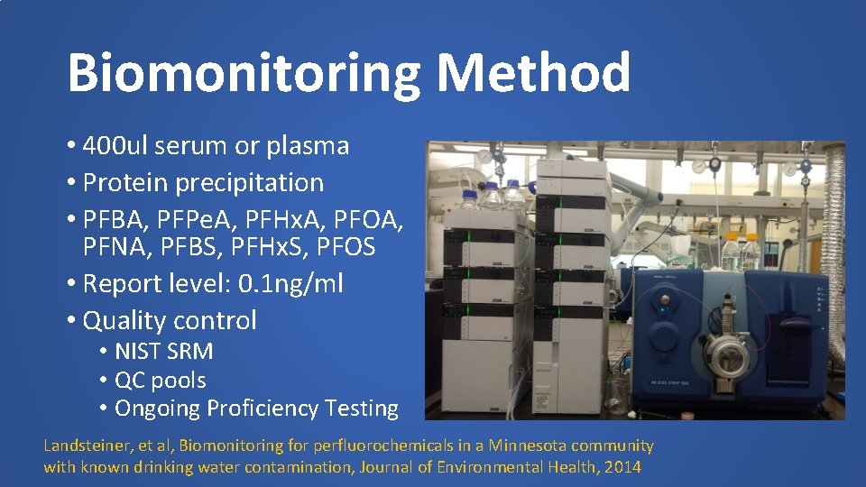 Biomonitoring Method • 400 ul serum or plasma • Protein precipitation • PFBA, PFPe.