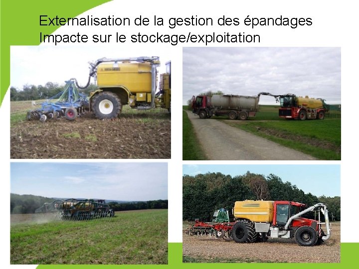 Externalisation de la gestion des épandages Impacte sur le stockage/exploitation 